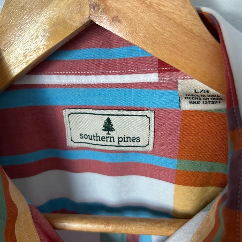 Colorful Cotton Poplin Madras Plaid Shirt Southern Pines Blue Pink Yellow Mens L - Picture 6 of 13
